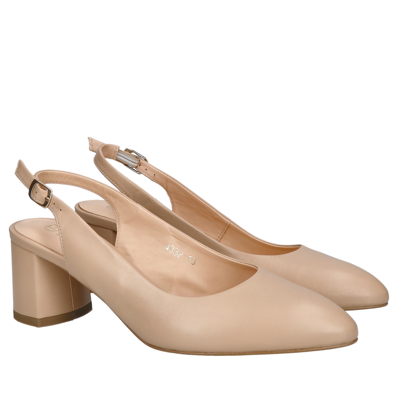 Damskie czółenka bez pięty beżowe na wesele, skórzane buty na obcasie bez pięty, polska produkcja Conhpol Bis, Konopka Shoes