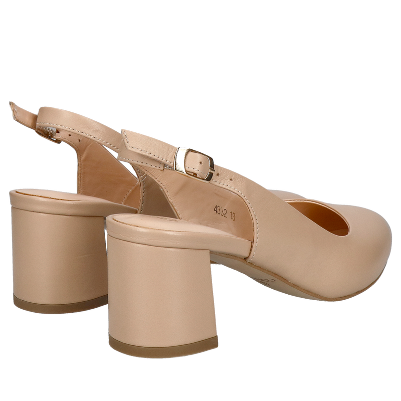 Damskie czółenka bez pięty beżowe na wesele, skórzane buty na obcasie bez pięty, polska produkcja Conhpol Bis, Konopka Shoes