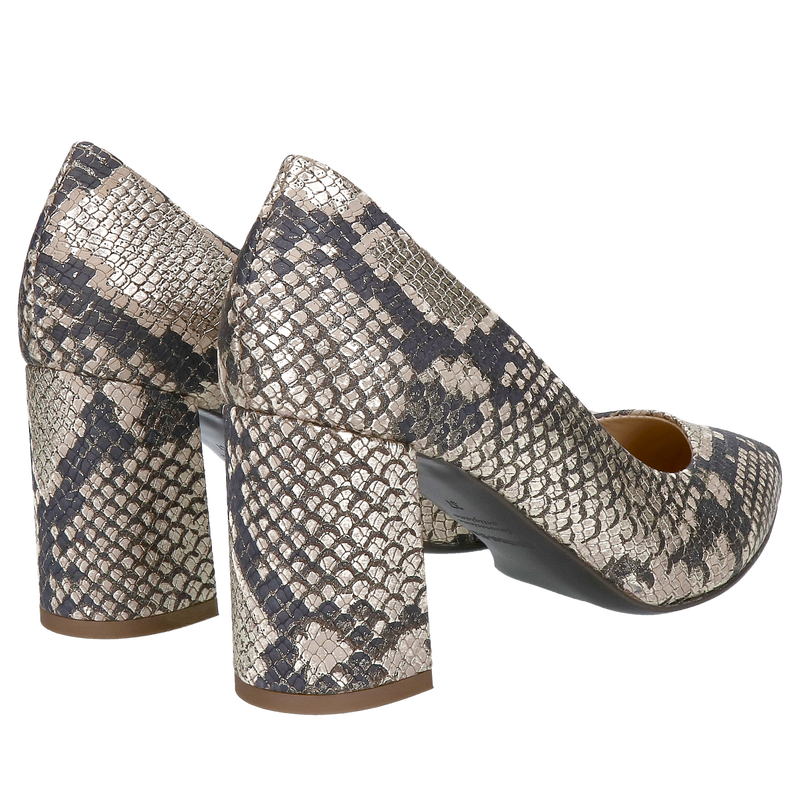 Damskie czółenka z wężowej skóry na grubym obcasie, polskie buty skórzane Conhpol, Konopka Shoes