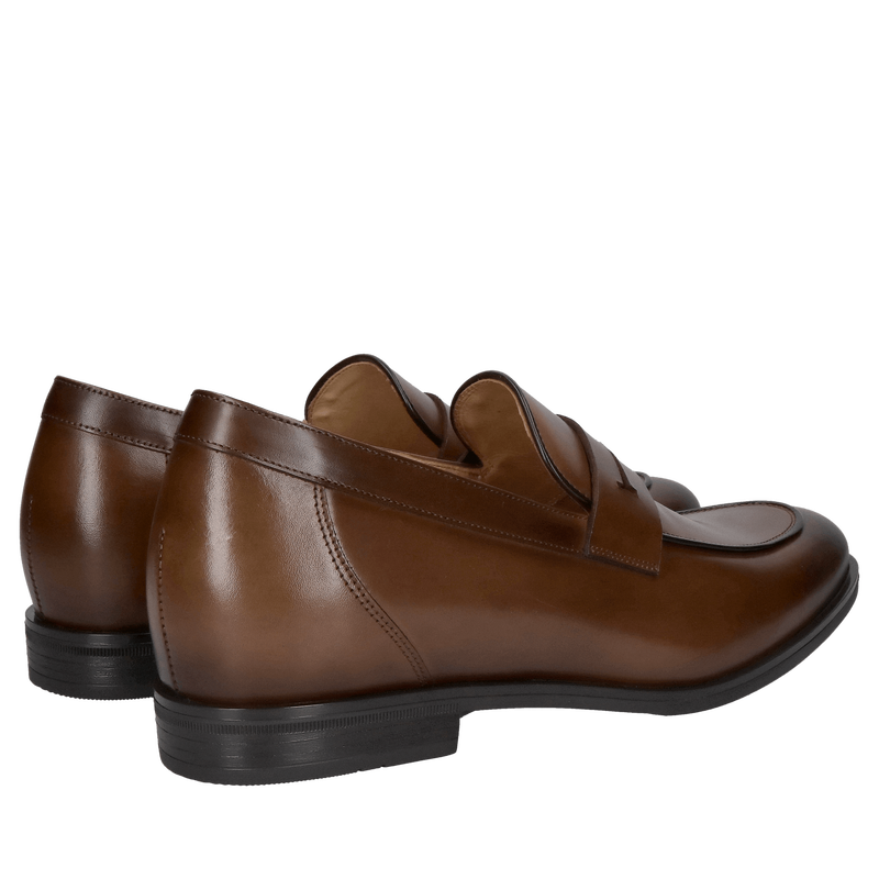 Obuwie podwyższające premium: +7cm, skóra, brąz, buty wsuwane, Polska Jakość