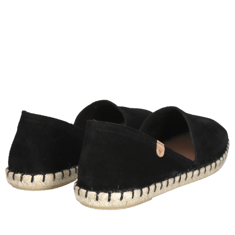 Espadryle damskie czarne ze skóry zamszowej, miękkie i komfortowe Espadryle damskie czarne ze skóry zamszowej, miękkie i komfortowe