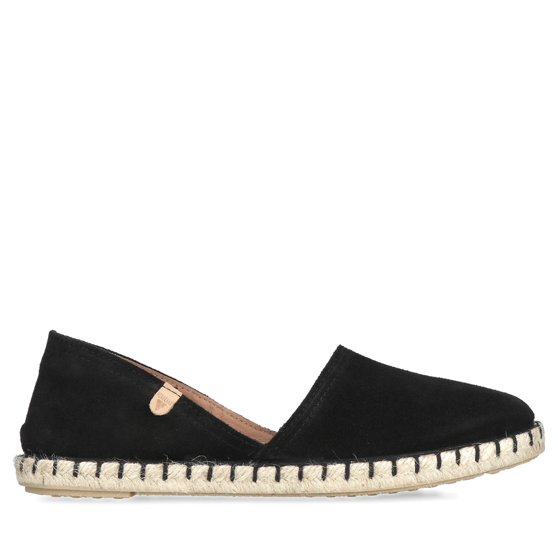 Espadryle damskie czarne ze skóry zamszowej, miękkie i komfortowe Espadryle damskie czarne ze skóry zamszowej, miękkie i komfortowe