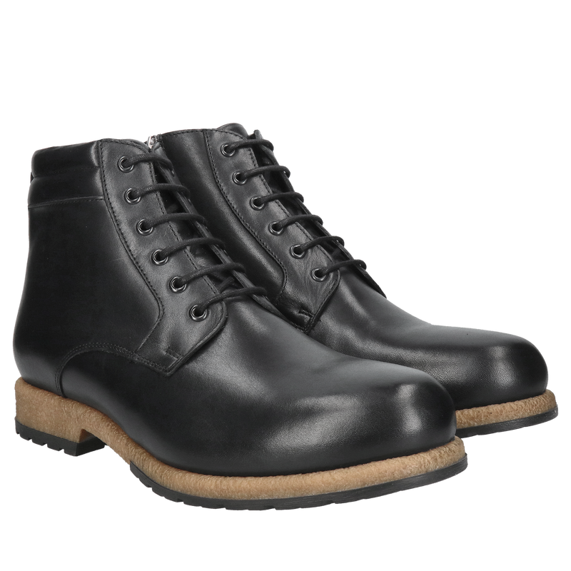 Trzewiki męskie zimowe, botki męskie sznurowane, botki z naturalnym futrem Conhpol, Konopka Shoes