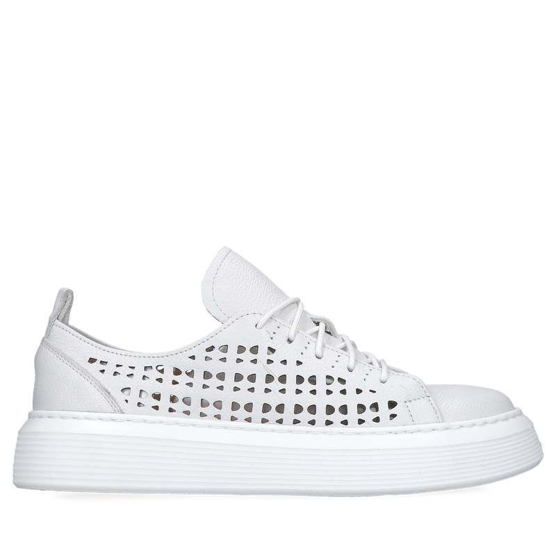 Białe sneakersy damskie na grubej podeszwie, wygodne z miękką wkładką, polski producent TANEX