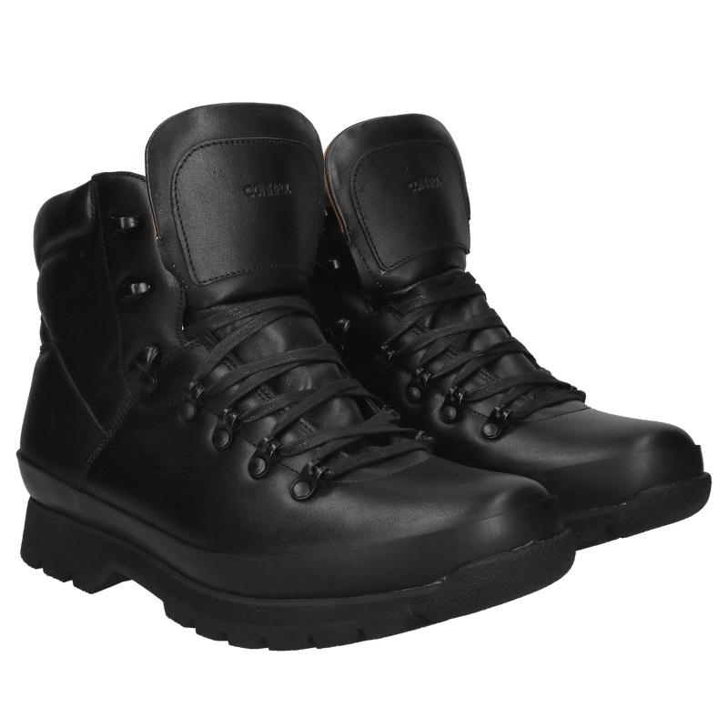 Buty zimowe męskie czarne, botki męskie Conhpol sznurowane, trzewiki zimowe, Konopka Shoes