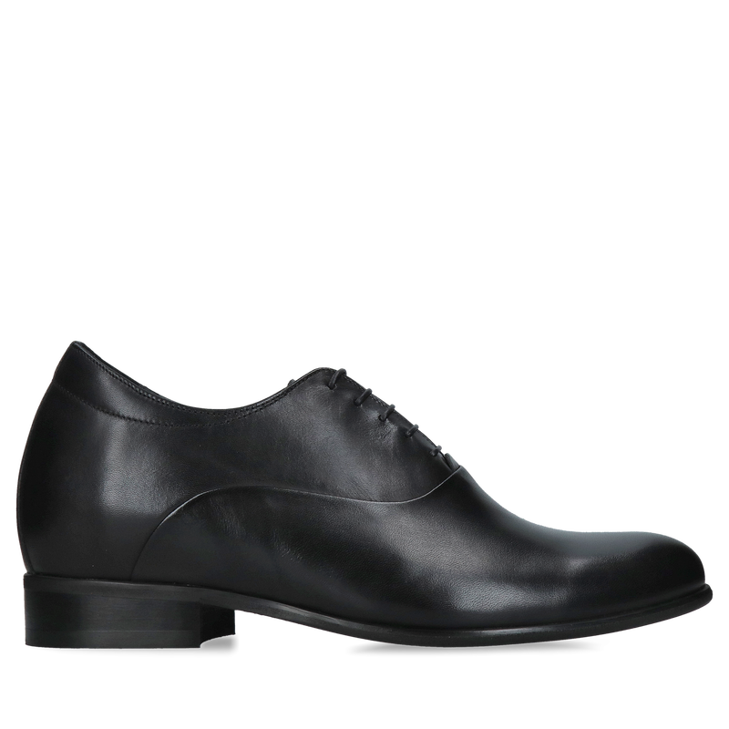 Buty eleganckie podwyższające czarne oxfordy, polski producent obuwia skórzanego Conhpol, półbuty męskie do garnituru