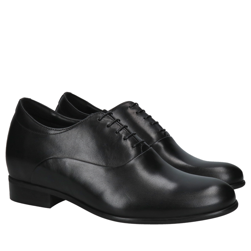 Buty eleganckie podwyższające czarne oxfordy, polski producent obuwia skórzanego Conhpol, półbuty męskie do garnituru