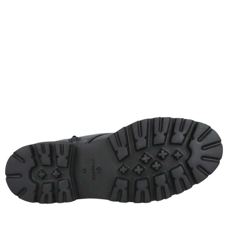 Trzewiki damskie z czarnej licowej skóry naturalnej od polskiego producenta, niskie wiązanie na lekkiej podeszwie