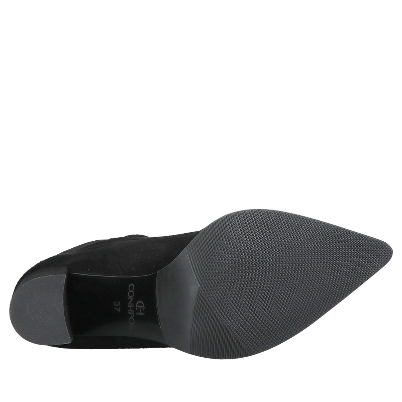 Kozaki zamszowe czarne na wysokim wygodnym słupku z szeroką cholewką, Konopka Shoes