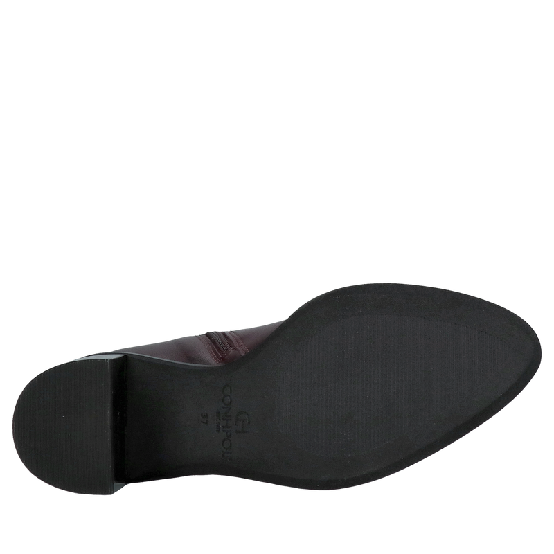 Botki na obcasie, eleganckie skórzane trzewiki w ciemnym bordowym odcieniu skóry