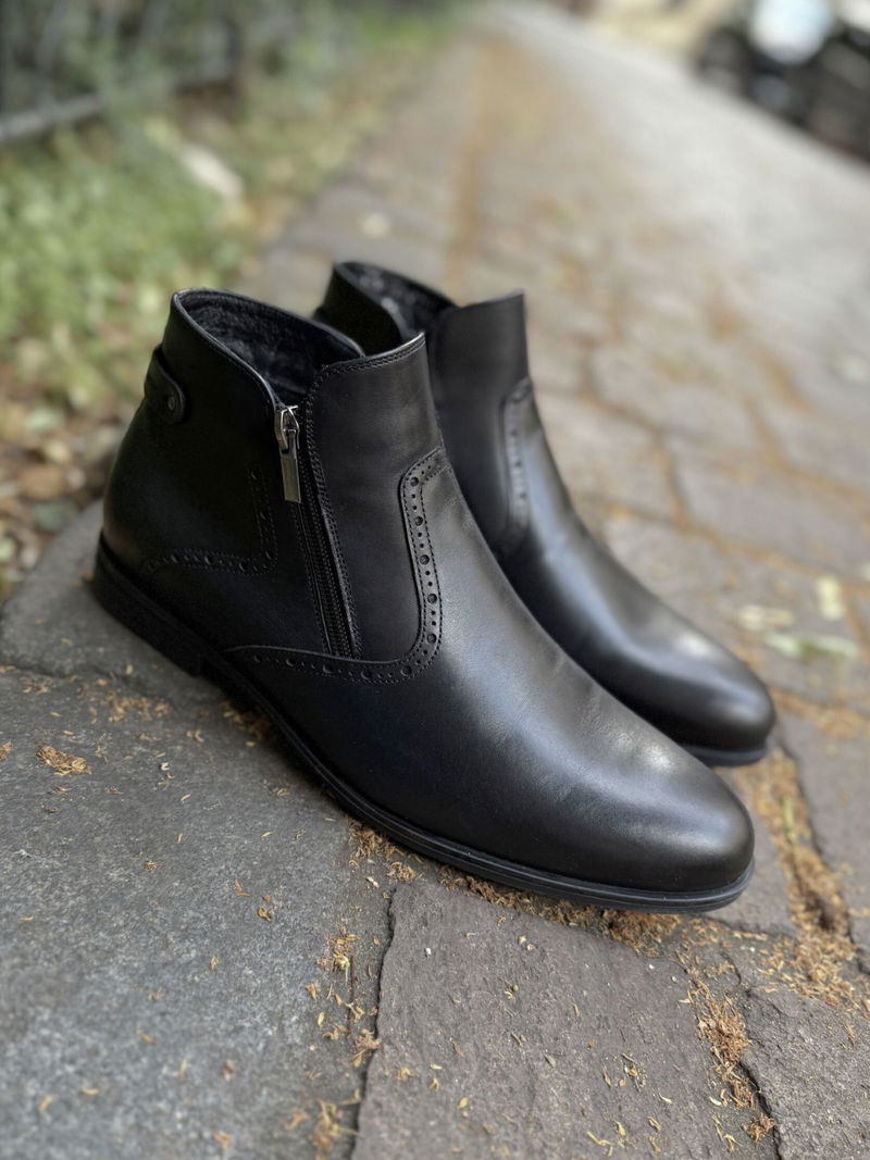 Buty zimowe męskie Conhpol, buty na szeroką stopę, trzewiki męskie z dwoma zamkami, botki z zamkiem z przodu