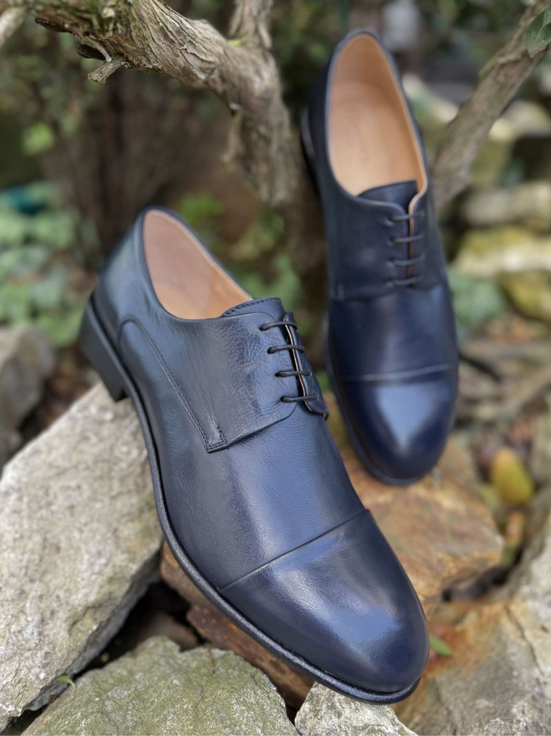 Eleganckie buty męskie granatowe, buty do garnituru męskie, polski producent obuwia Conhpol