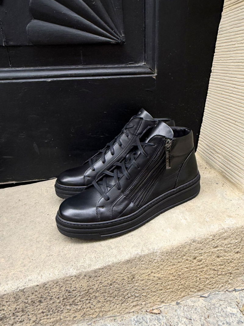 Botki sneakersy, trzewiki męskie Conhpol sznurowane ze skóry naturalnej