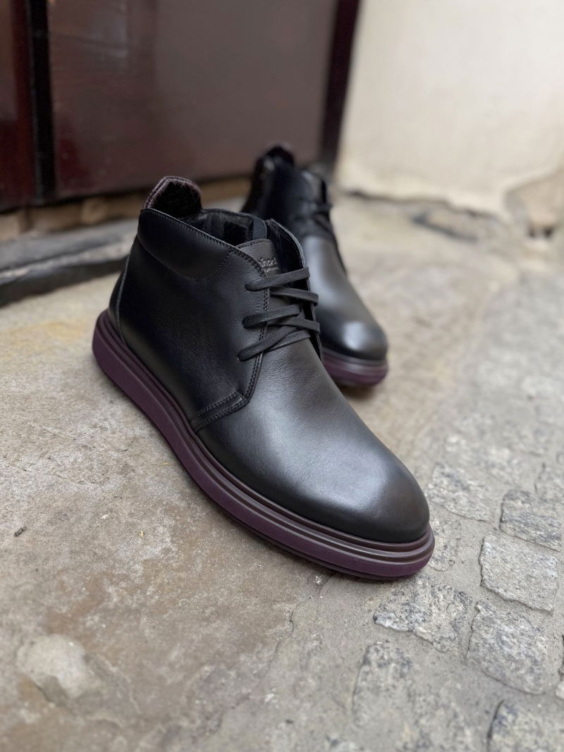 Buty zimowe męskie czarne, botki męskie Conhpol sznurowane, botki męskie sznurowane, Konopka Shoes