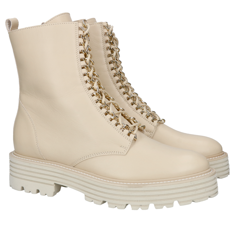 Damskie botki ze skóry wiązane z oryginalnymi ozdobami przy sznurówkach, polskie buty skórzane damskie