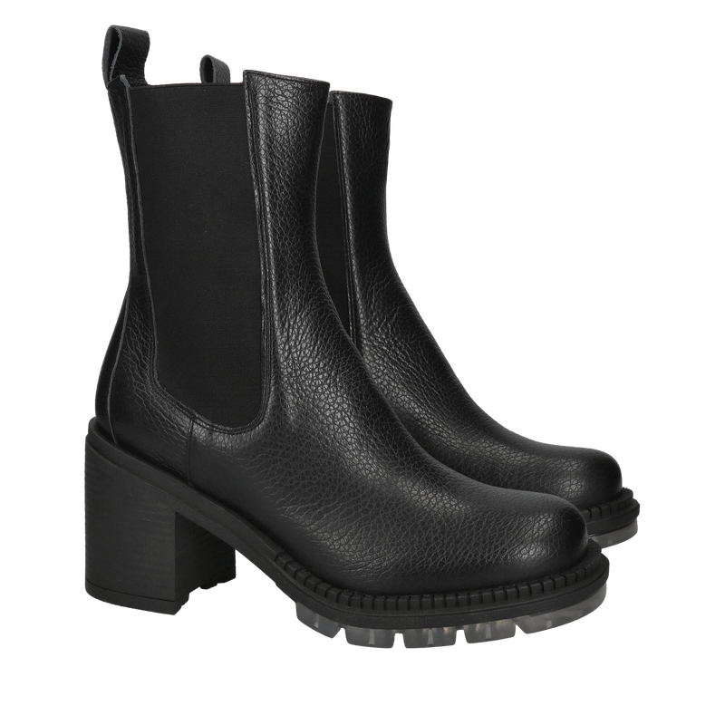 Botki na klocku, modne botki, buty zimowe damskie skórzane