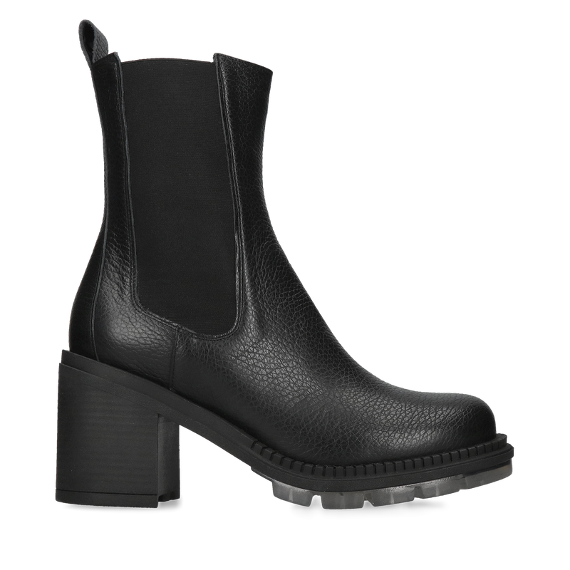 Botki na klocku, modne botki, buty zimowe damskie skórzane