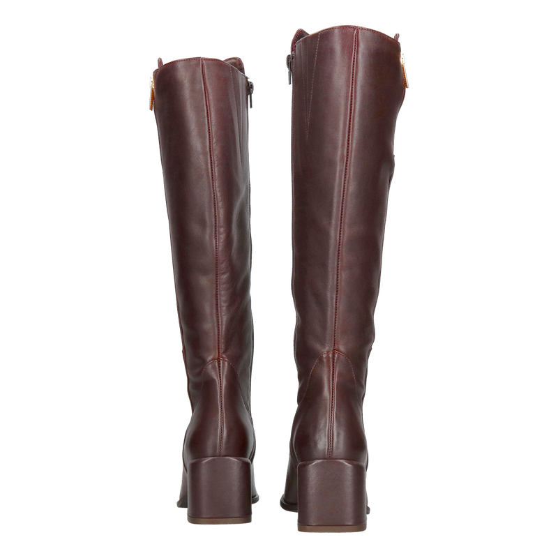 Kozaki damskie bordowe, wysokie kozaki damskie ze skóry, kozaki z kwadratowym przodem