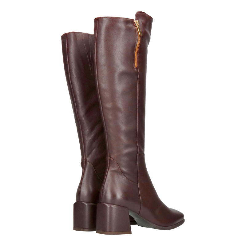Kozaki damskie bordowe, wysokie kozaki damskie ze skóry, kozaki z kwadratowym przodem