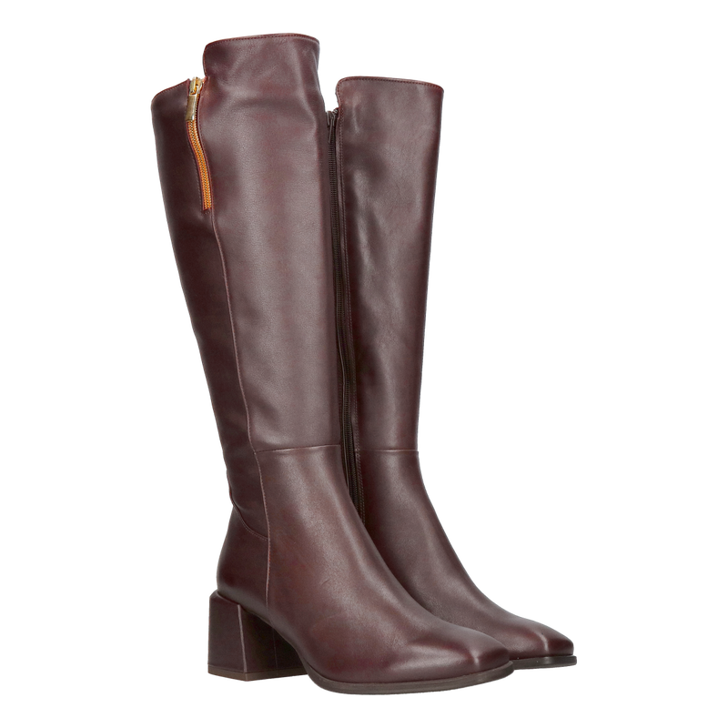 Kozaki damskie bordowe, wysokie kozaki damskie ze skóry, kozaki z kwadratowym przodem