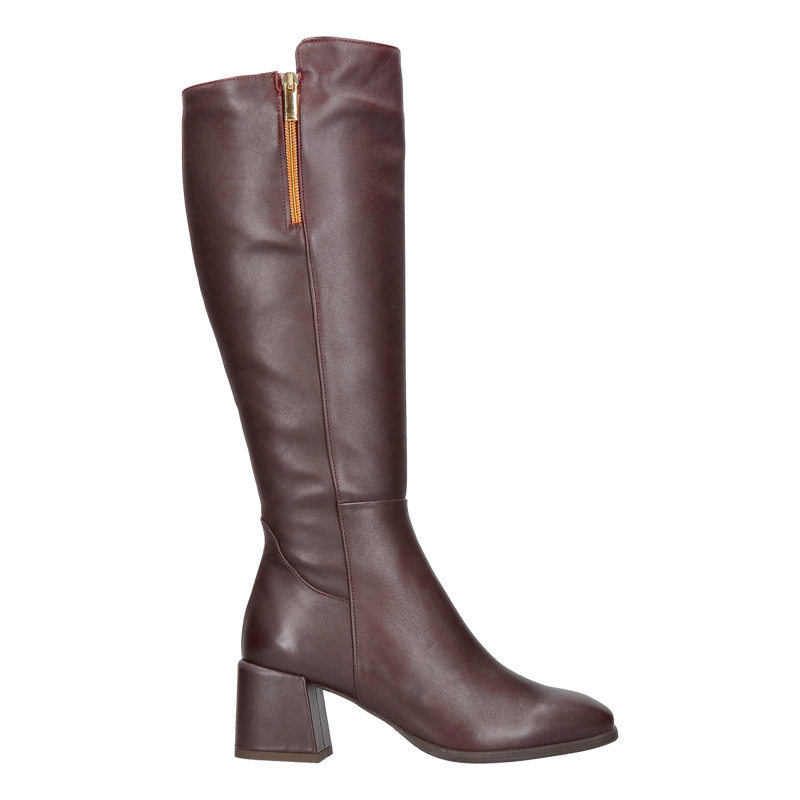 Kozaki damskie bordowe, wysokie kozaki damskie ze skóry, kozaki z kwadratowym przodem