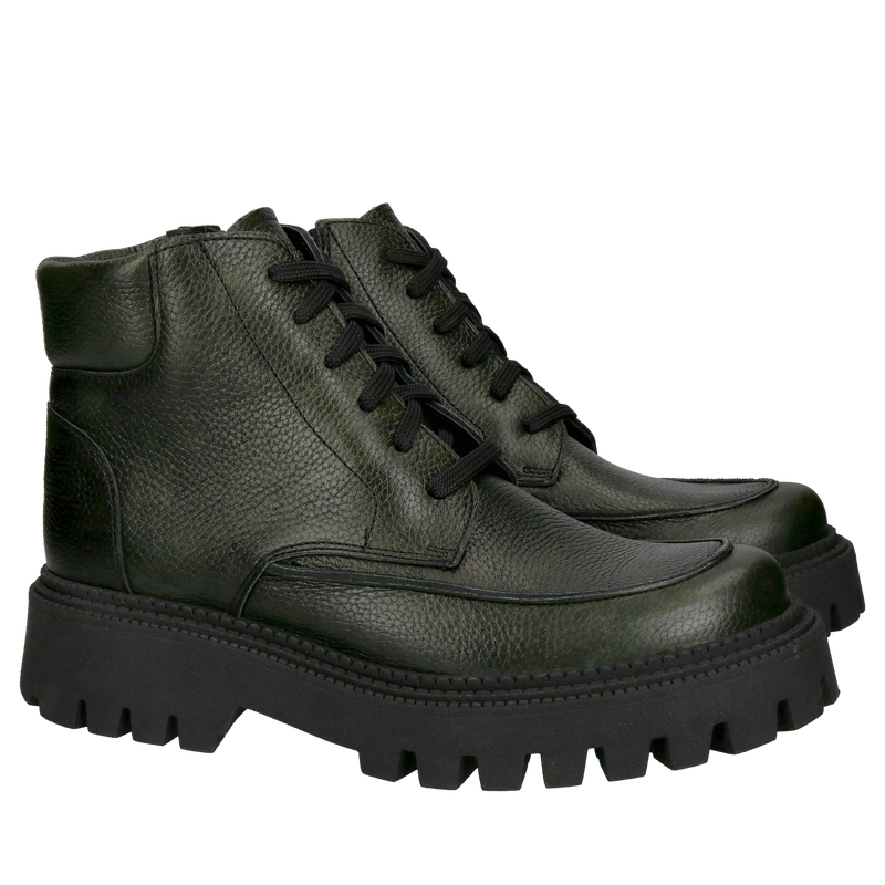 Trzewiki damskie skórzane sznurowane, buty zimowe na grubej podeszwie