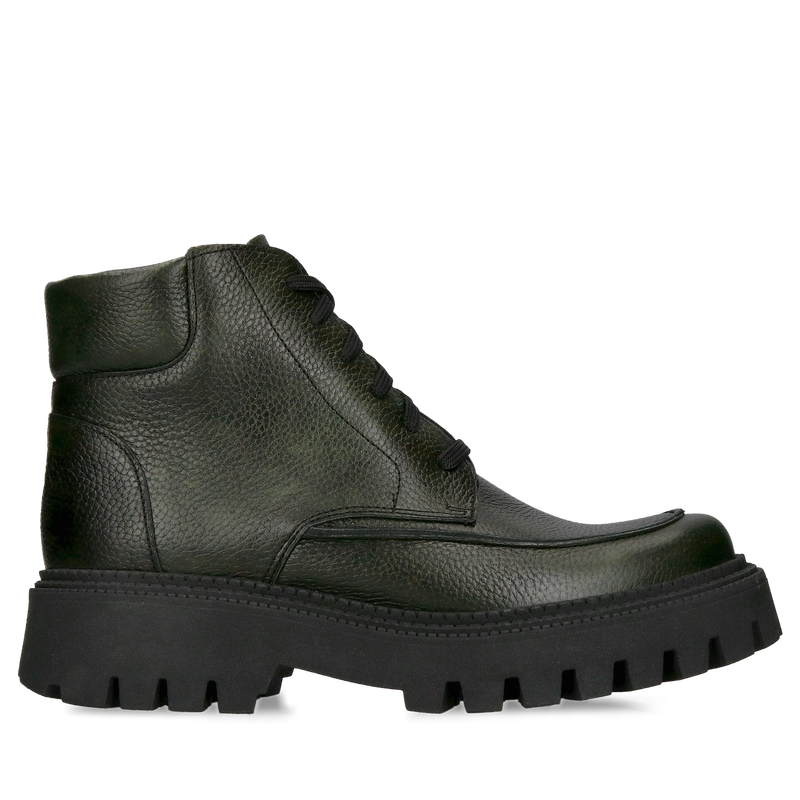 Trzewiki damskie skórzane sznurowane, buty zimowe na grubej podeszwie