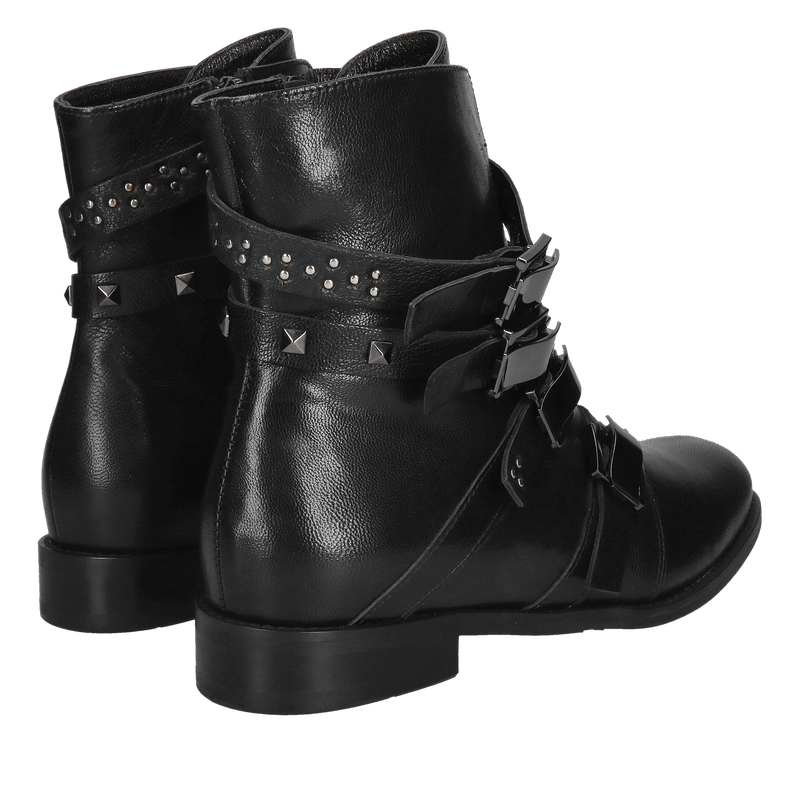 Oryginalne i wyjątkowe botki damskie ocieplane z efektywniki klamrami, buty zimowe skórzane od polskiego producenta