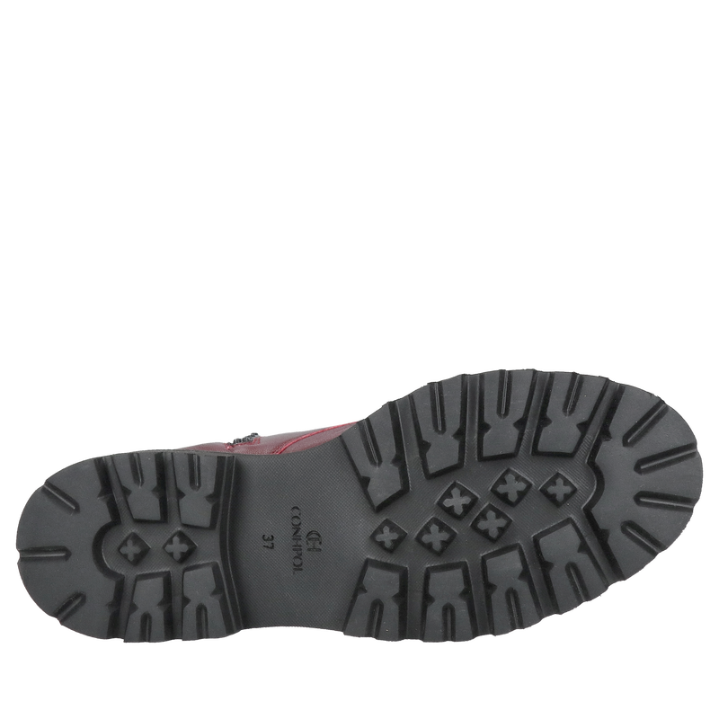 Botki damskie ze skóry naturalnej bordowej, niski sznurowany na lekkiej i wygodnej podeszwie