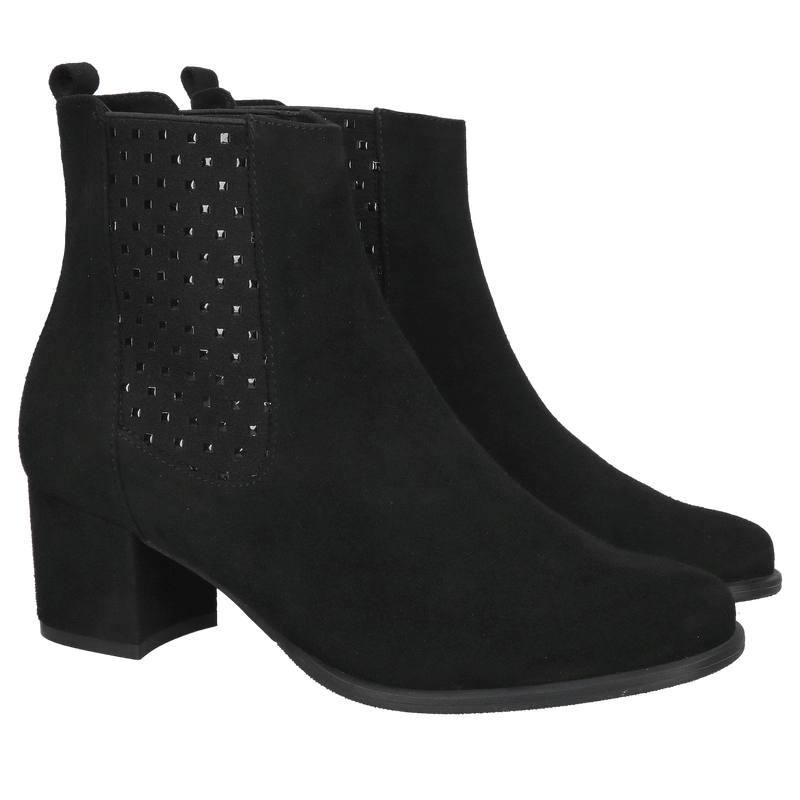 Buty zamszowe damskie, elegancja i wygoda w jednym, czarne botki na słupku