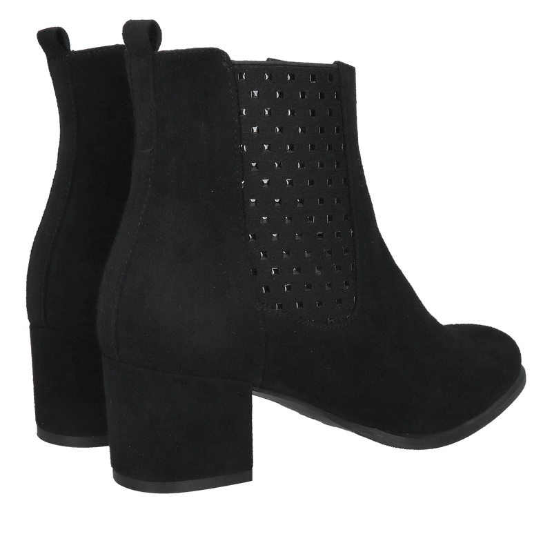 Buty zamszowe damskie, elegancja i wygoda w jednym, czarne botki na słupku