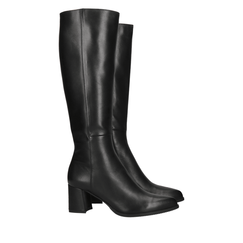 Kozaki damskie na obcasie, zgrabne kozaki do szpica ze skóry licowej, polski producent obuwia