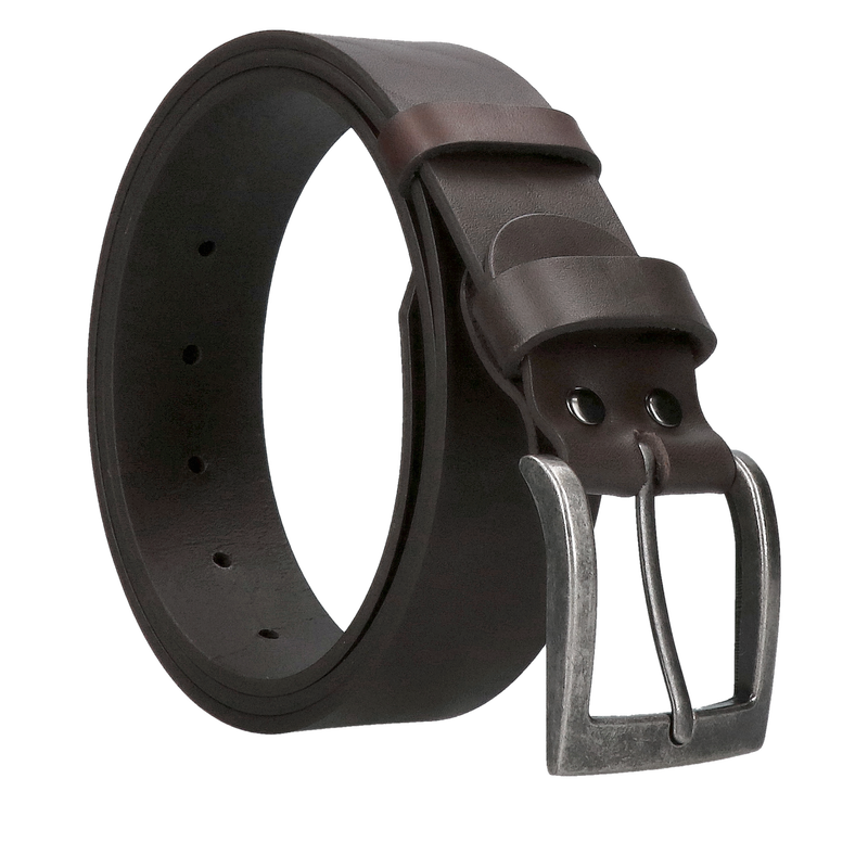 Męski brązowy skórzany pasek z metalową klamrą – klasyka w solidnym wydaniu, Konopka Shoes