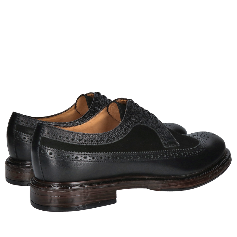 Męskie półbuty typu brogs, wyjątkowe miękkie wkładki Conhpol, buty męskie czarne licowo-zamszowe