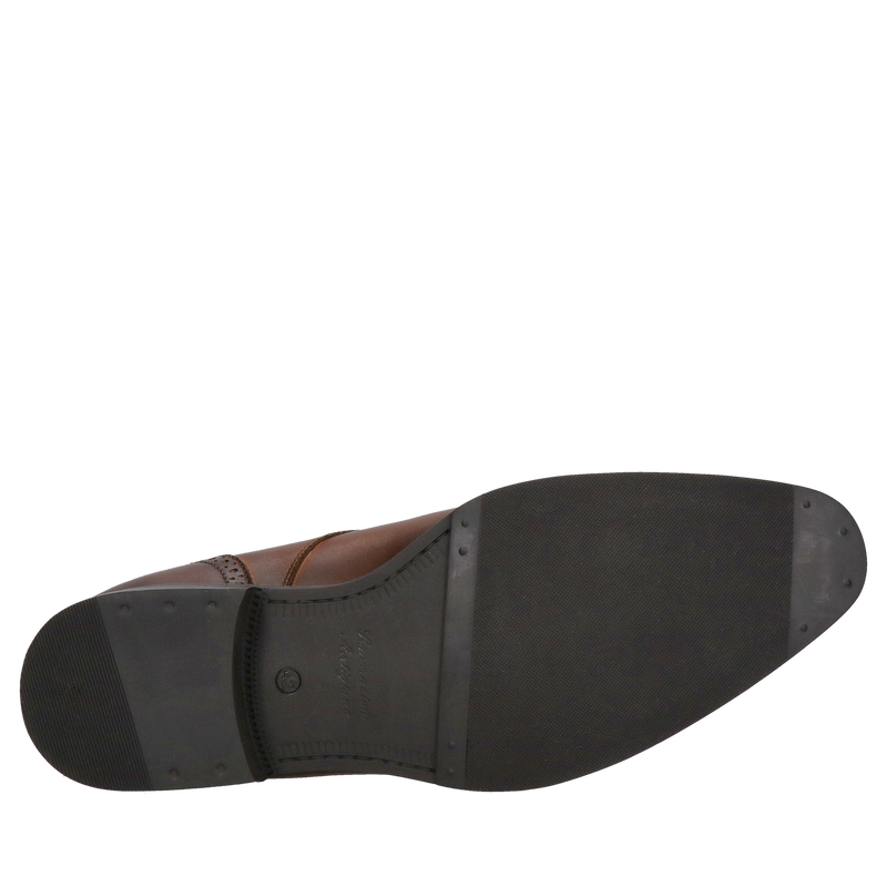 Brązowe buty męskie ręcznie malowane, brązowe buty do garnituru, smukły kształt z delikatnymi zdobieniami