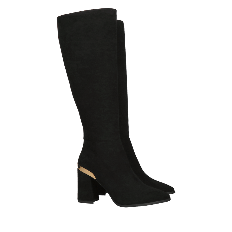 Kozaki czarne zamszowe na wygodnym słupku, komfort i jakość w jednym