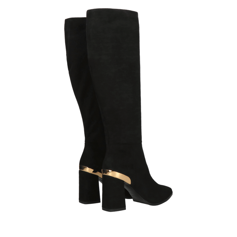 Kozaki czarne zamszowe na wygodnym słupku, komfort i jakość w jednym