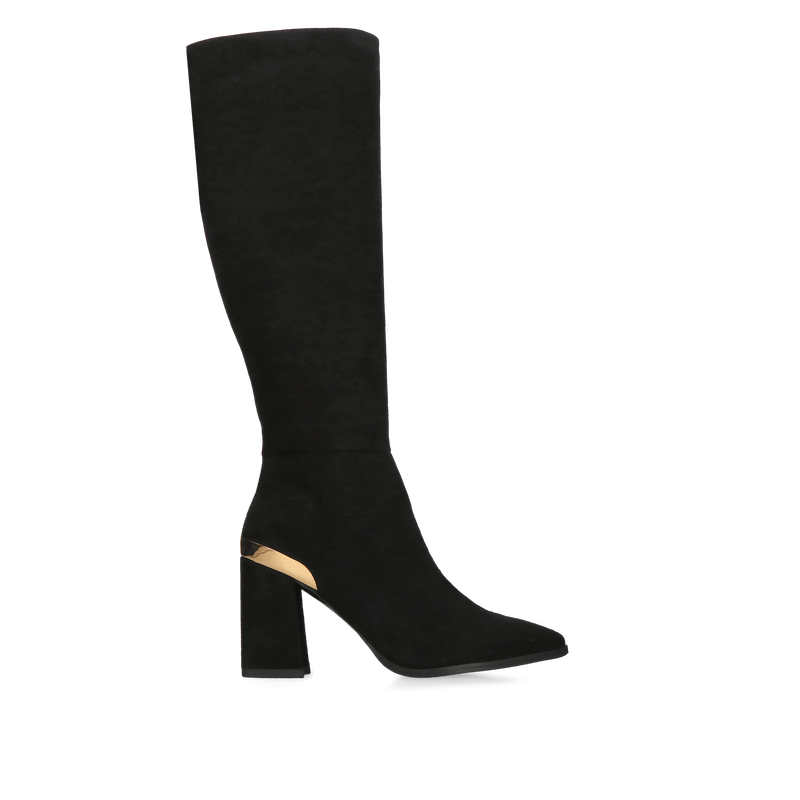 Kozaki czarne zamszowe na wygodnym słupku, komfort i jakość w jednym