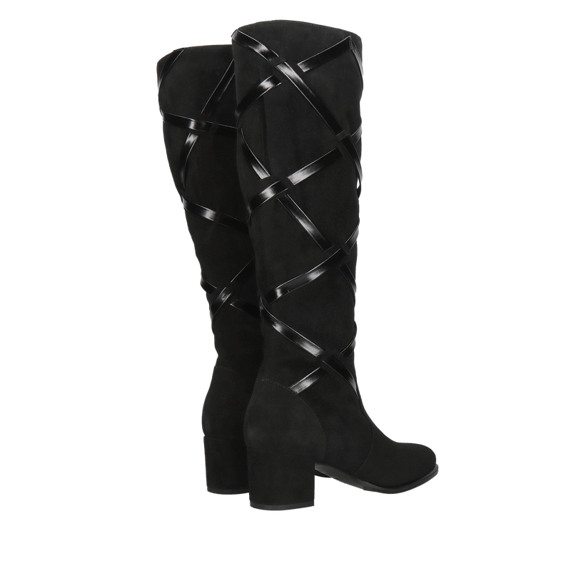 Kozaki zamszowe czarne, kozaki damskie na słupku, komfortowe kozaki ze skóry