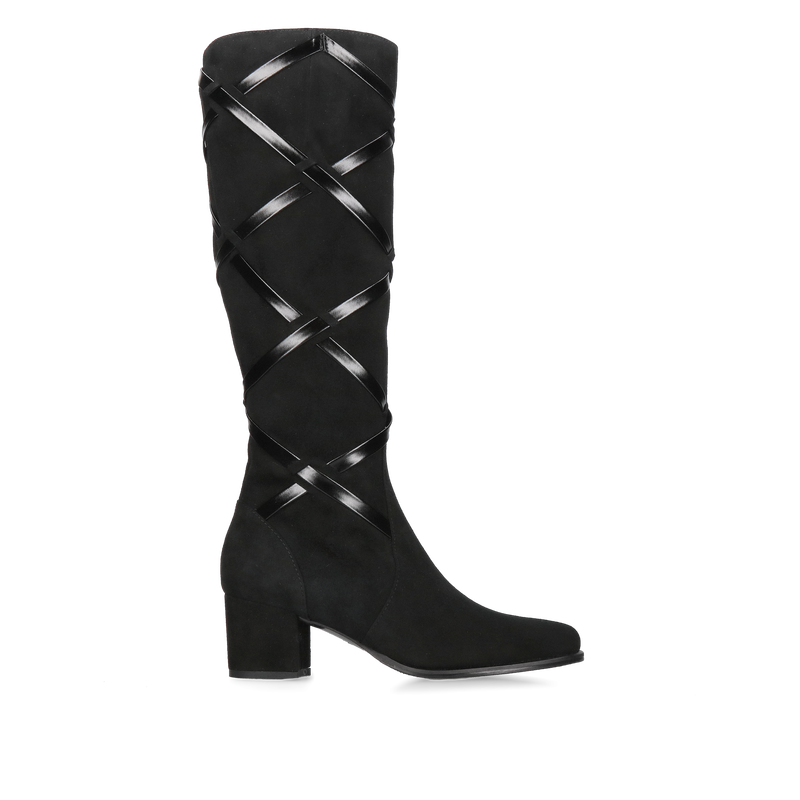 Kozaki zamszowe czarne, kozaki damskie na słupku, komfortowe kozaki ze skóry