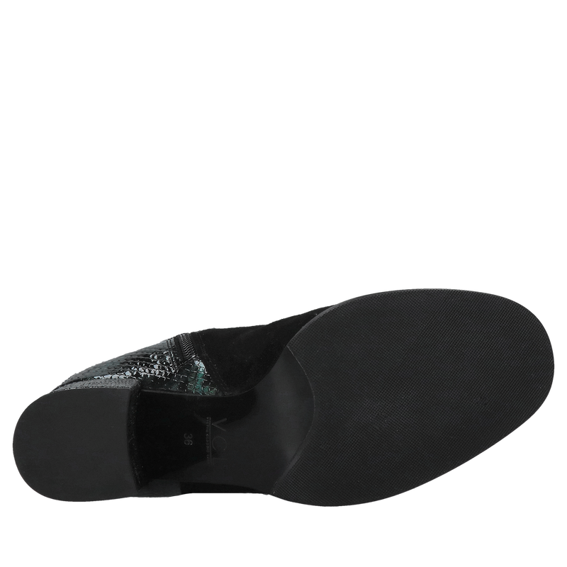 Kozaki damskie zamsz połączone ze skórą lakierowaną, wygodne kozaki na niskim słupku, wysoka jakość i komfort