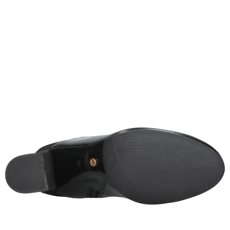 Czarne kozaki damskie na wysokim obcasie, kozaki eleganckie ze skóry z okrągłym przodem