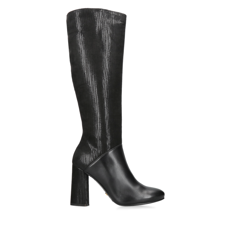 Czarne kozaki damskie na wysokim obcasie, kozaki eleganckie ze skóry z okrągłym przodem