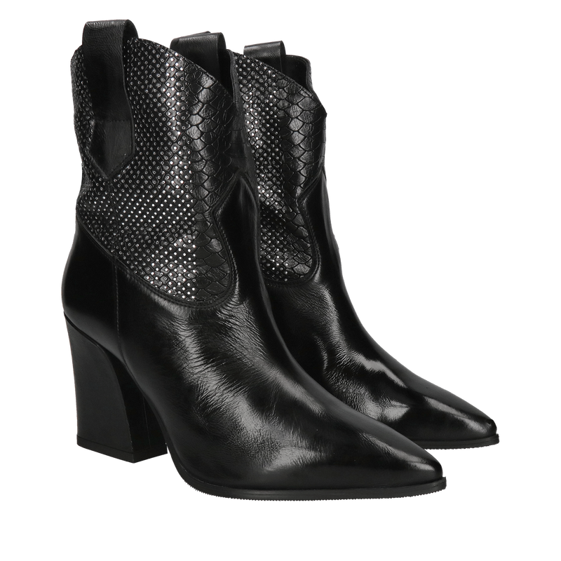 Damskie kowbojki ze skóry licowej, botki do szpica na wygodnym obcasie