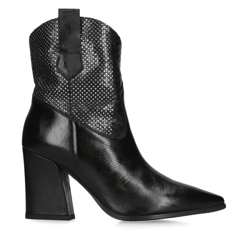 Damskie kowbojki ze skóry licowej, botki do szpica na wygodnym obcasie