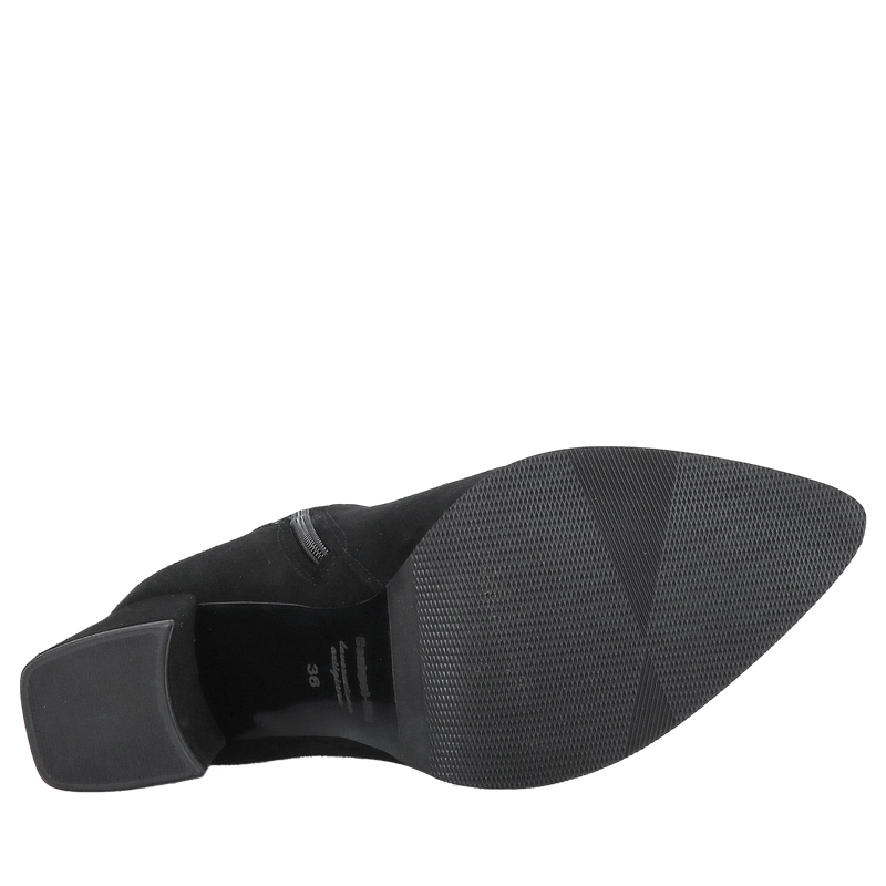 Botki zamszowe na wysokim stailnym słupku z efektywną ozdobą,