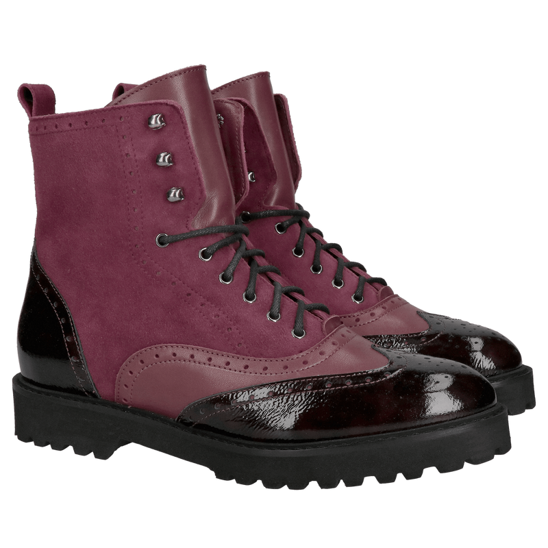 Zamsz botki damskie, bordowe botki sznurowane na lekkiej i wygodnej podeszwie od polskiego producenta