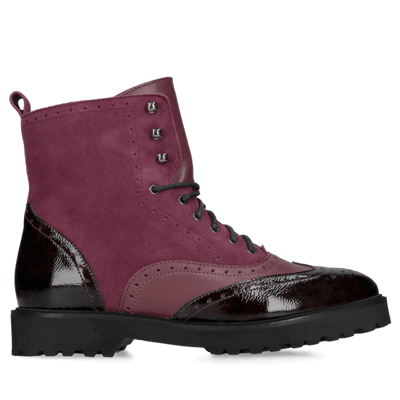 Zamsz botki damskie, bordowe botki sznurowane na lekkiej i wygodnej podeszwie od polskiego producenta