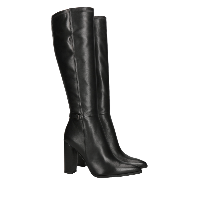 Kozaki do kolana na słupku, czarne wysokie kozaki damskie ze skóry naturalnej, kozaki od polskiego producenta, Konopka Shoes