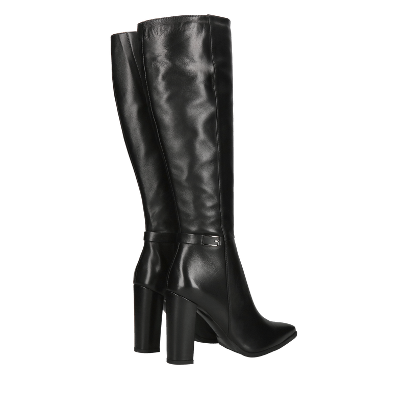 Kozaki do kolana na słupku, czarne wysokie kozaki damskie ze skóry naturalnej, kozaki od polskiego producenta, Konopka Shoes